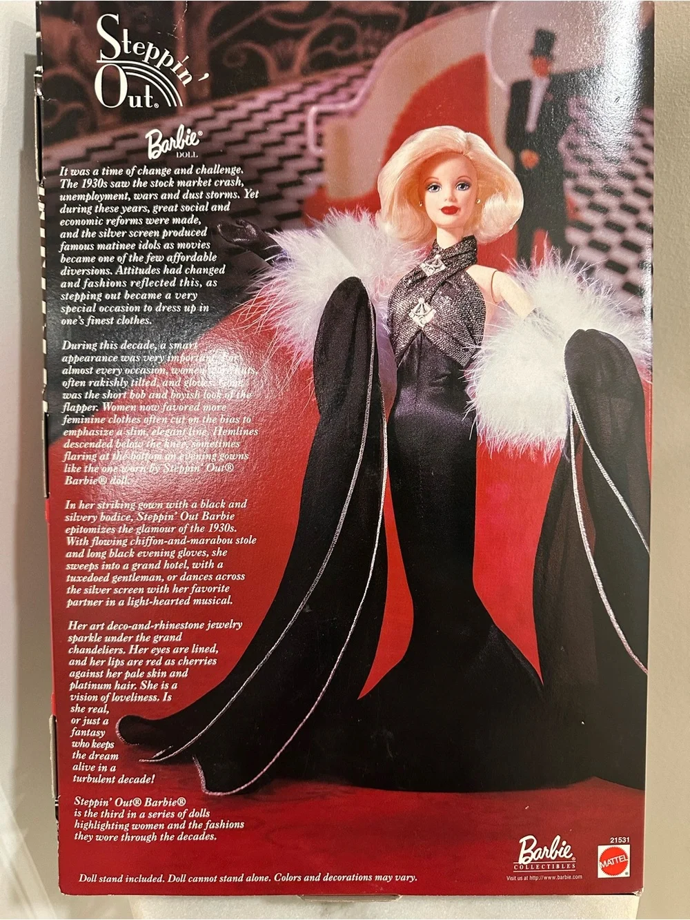 Barbie Black and White Feathered Evening Gown 1930’s fashion.